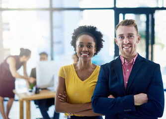 Aufkleber - Working towards a successful business. Shot of corporate people working in a modern office.