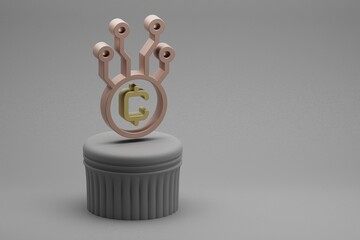 Leinwandbilder - Beautiful abstract illustrations  Blockchain Token symbol icons on a column stand and wonderful background. 3d rendering illustration. Background pattern for design..