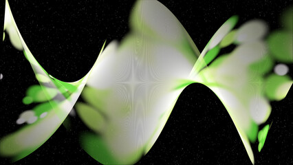 Futuristic imitation of northern lights against the background of the night winter sky with falling snowflakes. 3D. 4K. Isolated black background.