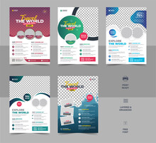 Travel Vacation Tour Agency Flyer Template Design. Holiday, Summer Travel And Tourism Flyer Or Poster Template Design Bundle