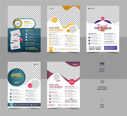 Travel Vacation Tour Agency Flyer Template Design. Holiday, Summer travel and tourism flyer or poster template bundle