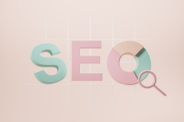 Poster - Seo icon and financial chart, pie chart and magnifying glass