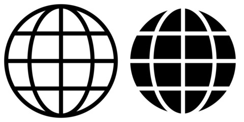 Wall Mural - ofvs26 OutlineFilledVectorSign ofvs - globe vector icon . isolated transparent . earth sign . planet symbol . grid spheres . black outline and filled version . AI 10 / EPS 10 . g11301