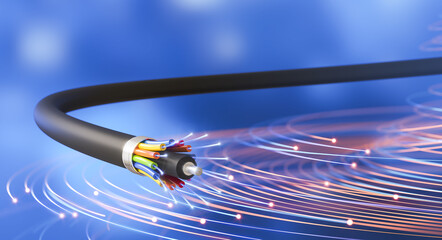 Fiber optic cable technology background, 3d illustration.