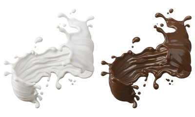 Poster - Chocolate and milk splash, 3d rendering.