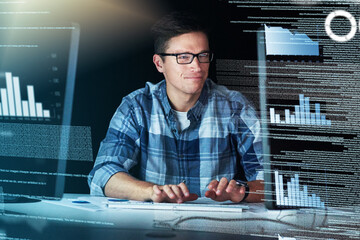 Poster - So many numbers and formulas to remember. Cropped shot of a handsome young male programmer at work.