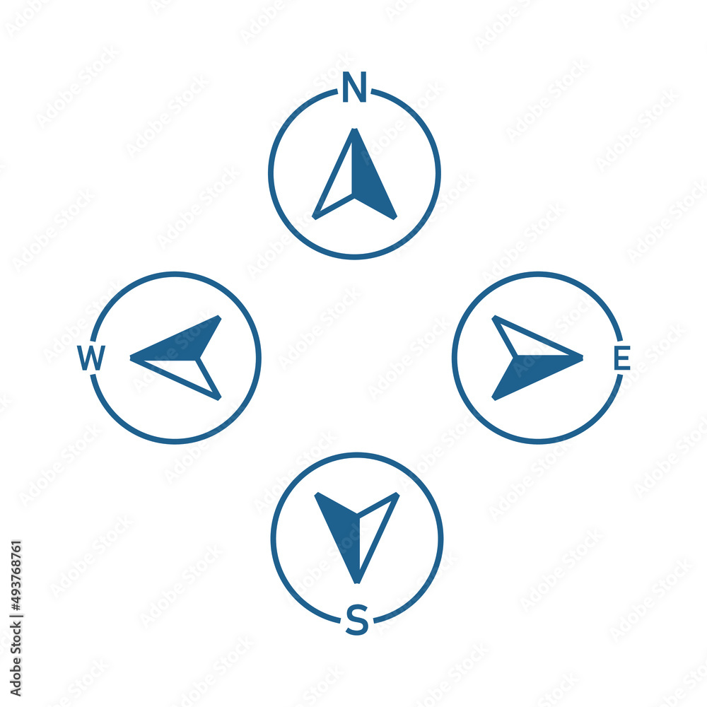 Compass direction. North, south, east and west Arrow. Map symbol ...