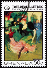 Wall Mural - Postage stamp Grenada 1976 Dancing the Bolero, Toulouse-Lautrec