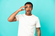 © luismolinero - African American handsome man on isolated blue background has realized something and intending the solution