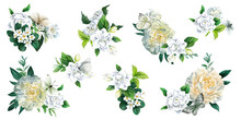 Set Of Eight Lush White Floral Bouquets