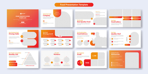 Wall Mural - Food and restaurant PowerPoint presentation slides template design. Use for modern keynote presentation background, brochure design, website slider, landing page, annual report, company profile