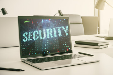 Aufkleber - Cyber security creative concept on modern laptop monitor. 3D Rendering