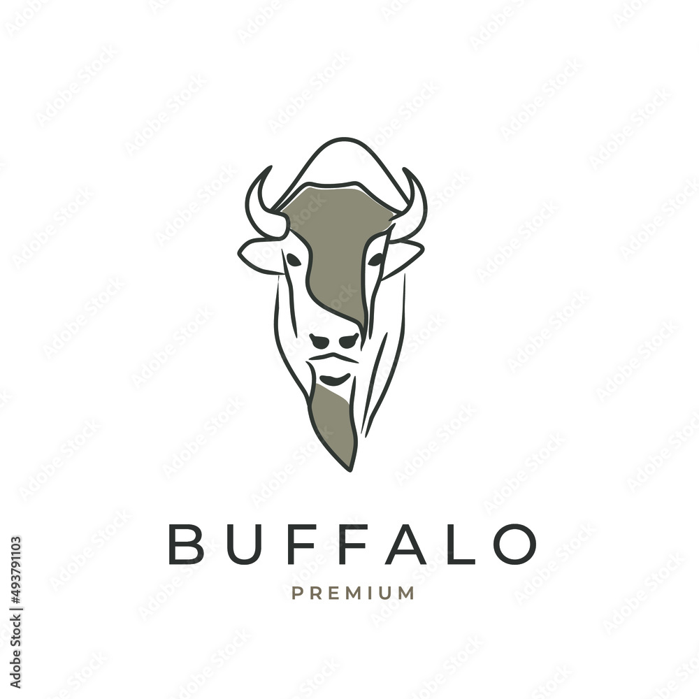 Buffalo head lineart illustration logo Stock Vector | Adobe Stock