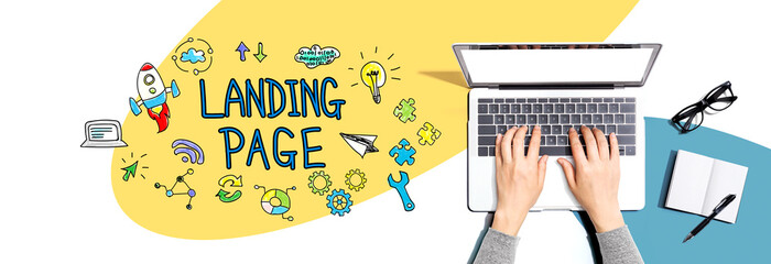 Poster - Landing page with person using a laptop computer