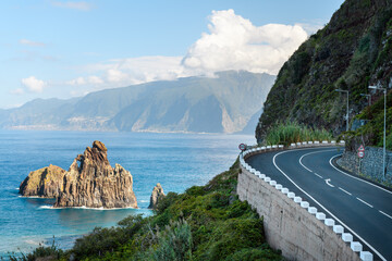 Wall Mural - Empty road along Madeira coastline
