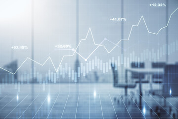 Aufkleber - Abstract virtual financial graph hologram on a modern furnished classroom background, financial and trading concept. Multiexposure