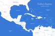 Caribbean islands and Central America map, individual states and islands and city whit names , blue background vector