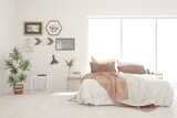 Fototapeta  - Soft color bedroom interior. Scandinavian design. 3D illustration
