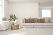 © AntonSh - Stylish room in white color with sofa. Scandinavian interior design. 3D illustration