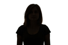 Silhouette Of A Young Woman On White Background