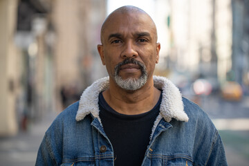 Wall Mural - Mature black man in city serious face portrait