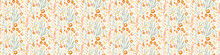 Pastel Boho Flowers Seamless Border Pattern In Trendy Ditsy Wildflower Style. Hand Drawn Organic Botanical Fashion Edging Trim. Modern Summer Garden Bloom In Natural Vintage Cottage Core Ribbon Banner