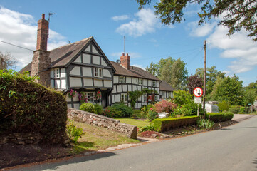 Black and white village of Pembridge, UK.