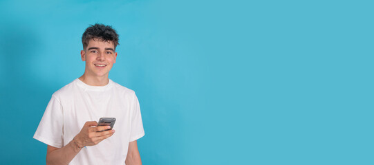 Poster - isolated young teenager with mobile phone