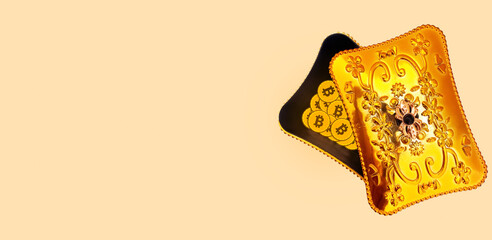 Poster - Golden Box Full of Digital Currency with Empty Copy Space for Text
