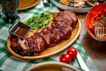 Wall Mural - BBQ Pork Ribs Glazed with Chili Sauce