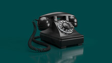 3d Render Black Old Telephone Green Background Vintage