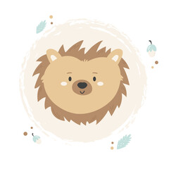 Wall Mural - Cute design with adorable hedgehog head in pastel colors