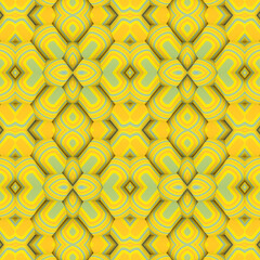Poster - Kaleidoscopic pattern of rounded rectangles covered with yellow striped texture. 3d rendering digital illustration