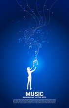Vector Conductor With Music Melody Note Dancing Flow . Concept Background For Classic Music Concert And Recreation.