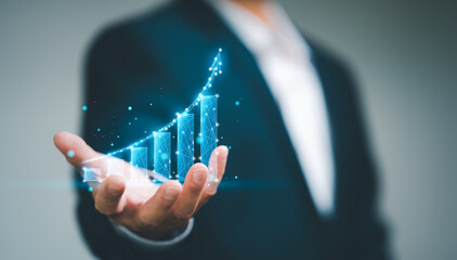 Poster - planning and strategy, Stock market, Business Development and growth, progress or success concept. Businessmen plan growth and increase of positive indicators in business.