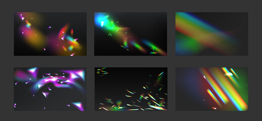 Wall Mural - light effect diamond prism flare collection. backgrounds with rainbow crystal reflection, lens refra