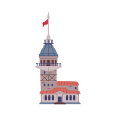 Poster - Maiden Tower with Flag as Turkey Building Vector Illustration