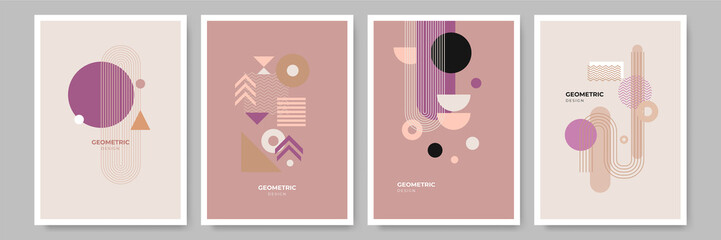 Wall Mural - Modern abstract geometric poster cover. Minimal retro boho bauhaus composition shapes design. Colorful geometric background. Vector illustration.