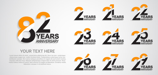 set anniversary logotype premium collection orange black color with swoosh on white background