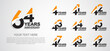 set anniversary logotype premium collection orange black color with swoosh on white background