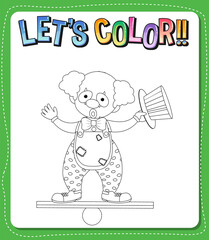 Wall Mural - Worksheets template with let’s color!! text and clown outline