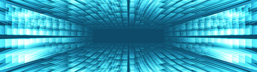 Fototapete - Luminous polygons quickly extend the futuristic tunnel space of technology