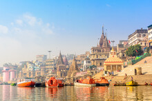 Morning View At Holy Ghats Of Varanasi, India