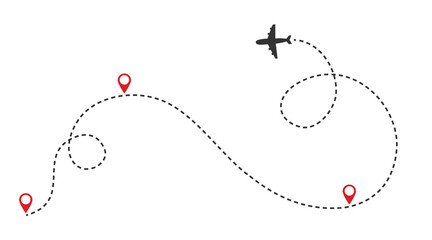 Poster - planes. line of the plane. airplane flight path with dash line and dash line trace. vector