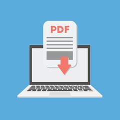Poster - Pdf document download on the laptop concept. Vector