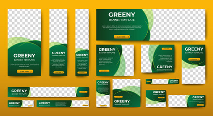 Poster - Green banner design web template Set, Horizontal header web banner. Modern Gradient green cover header background for website design, Social Media Cover ads banner, flyer, invitation card