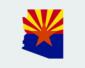 Sticker - Arizona Map Flag. Map of Arizona, USA with the state flag of Arizona. United States, America, American, United States of America, US, AZ State Banner. Vector illustration.