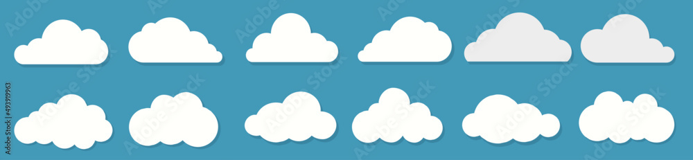 White flat clouds set on the blue background. Vector Stock Vector ...