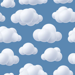 Wall Mural - clouds pattern. fluffy realistic plastic outdoor clouds stylized forms decent vector seamless backgr