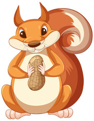 Poster - Cute cartoon squirrel holding peanut on white background